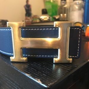 Hermes blue and gold designer belt